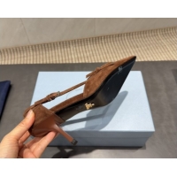 Best Price Prada Suede Heel Pumps 7.5cm with Bow Buckle Brown PR120602 1206008 2026