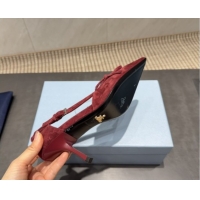 Purchase Prada Suede Heel Pumps 7.5cm with Bow Buckle Red 2025 PR120602 1206009 2026