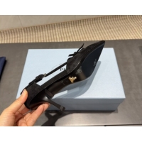 Good Quality Prada Suede Heel Pumps 7.5cm with Bow Buckle Black 2025 PR120602 1206010 2026
