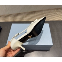 Top Grade Prada Patent Leather Heel Pumps 7.5cm with Bow Buckle White PR120602 1206011 2026