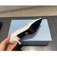 Good Quality Prada Patent Leather Heel Pumps 7.5cm with Bow White PR120603 1206018 2026