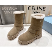 Classic Hot Prada Suede and Shearling Booties with Buckle 1U187O Beige 2026