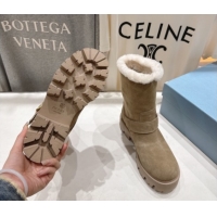 Classic Hot Prada Suede and Shearling Booties with Buckle 1U187O Beige 2026