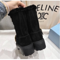 Top Grade Prada Suede and Shearling Booties with Buckle 1U187O Black 2026