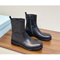 Good Quality Prada Calf Leather Flat Ankle Boots Black PR120606 1206038 2026