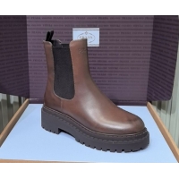 Unique Style Prada Double Chocolate Calf Leather Chelsea Boots 5cm 1T744N Dark Brown 2026
