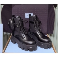 Classic Prada Monolith leather and Re-Nylon combat boots with pouch 1T255M Black 2026