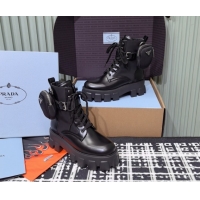 Classic Prada Monolith leather and Re-Nylon combat boots with pouch 1T255M Black 2026