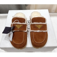 Luxury Cheap Prada Suede & Shearling Loafers P121601 Brown 121602 2026