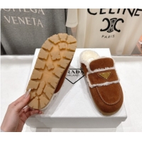 Luxury Cheap Prada Suede & Shearling Loafers P121601 Brown 121602 2026