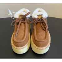 Durable Prada Suede & Shearling Platform Lace-up Boots P121604 Brown 5121604 2026