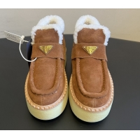 Luxurious Prada Suede & Shearling Platform Loafers P121605 Brown 5121604 2026