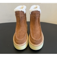 Luxury Discount Prada Suede & Shearling Platform Booties P121607 Brown 5121607 2026