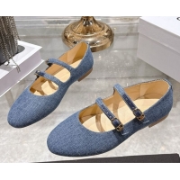 Popular Style Celine Les Ballerines Flat in Blue Denim with Double Straps 1209049 2026