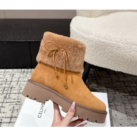 Trendy Design Celine Suede and Shealing Ankle Boots with Bow Brown CE120901 2026