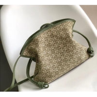 Best Price Loewe Flamenco Medium Clutch in Anagram Fabric and Calfskin Leather 262386 Green 2026