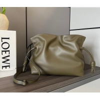 Famous Brand Loewe Flamenco Medium Clutch in Nappa Calfskin Leather 262386 Dark Kahki Green 2026