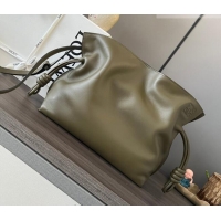 Famous Brand Loewe Flamenco Medium Clutch in Nappa Calfskin Leather 262386 Dark Kahki Green 2026