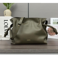 Best Price Loewe Flamenco Medium Clutch in Nappa Calfskin Leather 262386 Dark Khaki Green 2026