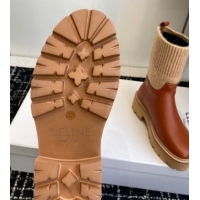 Luxury Celine Calfskin Leather and Knit Ankle Boots 4.5cm Brown CE082605 1209069 2026