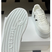 Duplicate Celine Block Platform Sneakers 5cm with Back Triomphe and Wedge Outsole in Calfskin Leather White/Black 120907