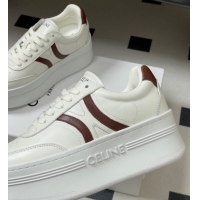 Trendy Design Celine Block Platform Sneakers 5cm with Back Triomphe and Wedge Outsole in Calfskin Leather White/Brown 12