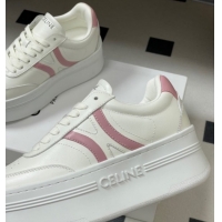 Shop Cheap Celine Block Platform Sneakers 5cm with Back Triomphe and Wedge Outsole in Calfskin Leather White/Pink 120908