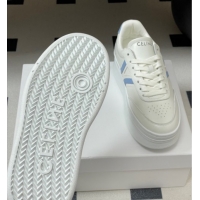 Charming Celine Block Platform Sneakers 5cm with Back Triomphe and Wedge Outsole in Calfskin Leather White/Blue 1209082 