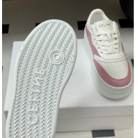 Sumptuous Celine Block Platform Sneakers 5cm with Triomphe in Calfskin Leather White/Pink 1209083 2026