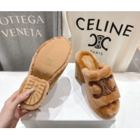 Inexpensive Celine Wool Platform Slides Sandal 8cm CE120901 Brown 2026