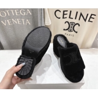 1:1 aaaaa Celine Wool Platform Slides Sandal 8cm CE120901 Black 2026