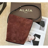 Luxury Discount Alaia Hip Small Bucket Bag in Suede 8857 Brown 2026