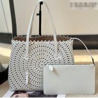 Super Quality Alaia Mina 32 Large Tote Bag in Vienne Openwork Calfskin Leather 8819L White 2025