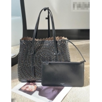 Best Price Alaia Mina 32 Large Tote Bag in Vienne Openwork Calfskin Leather 8819L Black 2025