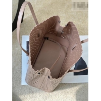 Best Product Alaia Mina 32 Large Tote Bag in Vienne Openwork Calfskin Leather 8819L Light Pink 2025