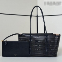 Top Design Alaia Mina Large Tote Bag in Vienne Openwork Calfskin Leather 8821L Black 2025
