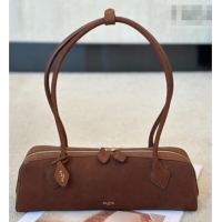 Best Price Alaia Le Tecket Medium Long Shoulder bag in Grained Nubuck 8815M Caramel Brown 2026