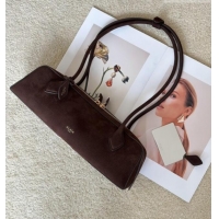 Best Grade Alaia Le Tecket Medium Long Shoulder bag in Grained Nubuck 8815M Dark Brown 2026