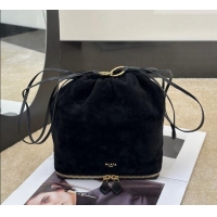 Fashion Discount Alaia Le Pochon Drawstring Bucket Bag in Suede 8856 Black 2026