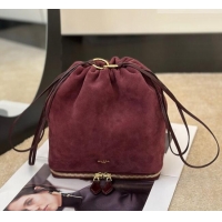 Best Price Alaia Le Pochon Drawstring Bucket Bag in Suede 8856 Burgundy 2026