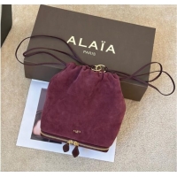 Best Price Alaia Le Pochon Drawstring Bucket Bag in Suede 8856 Burgundy 2026