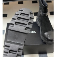 Luxurious Chanel Suede Platform Ankle Boots with Logo Strap CH122304 Black 2026