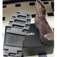 Shop Cheap Chanel Suede Platform Ankle Boots with Logo Strap CH122304 Brown 2026