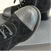 Most Popular Chanel Quilted Suede Lace-Up Shoes Ankle Boots 5cm G46973 Black 2026