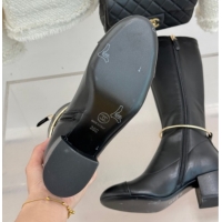 Shop Duplicate Chanel Stretch Leather Heel High Boots 5cm with Logo Loop White G46934 Black 2026