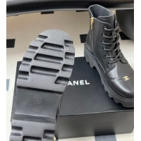 Pretty Style Chanel Calfskin Leather Laced-up Ankle Boots CH110404 Black 2026