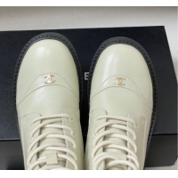 Charming Chanel Calfskin Leather Laced-up Ankle Boots CH110404 White 2026