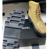 Top Grade Chanel Calfskin Leather Laced-up Ankle Boots CH110404 Beige Yellow 2026