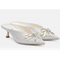 ​Best Quality Jimmy Choo Auria 50mm Crystal Embellished Satin Mules 15204 Silver