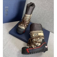 ​Luxury Discount Dior DiorAlps Snow Boots In Leopard Print Nylon With Chunky 16491 Brown/Black